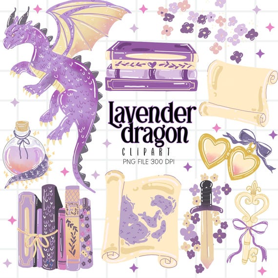 Romantasy Dragon Clipart, Fantasy Romance PNG, Booktok Dragon Book Reader Clipart Digital Download