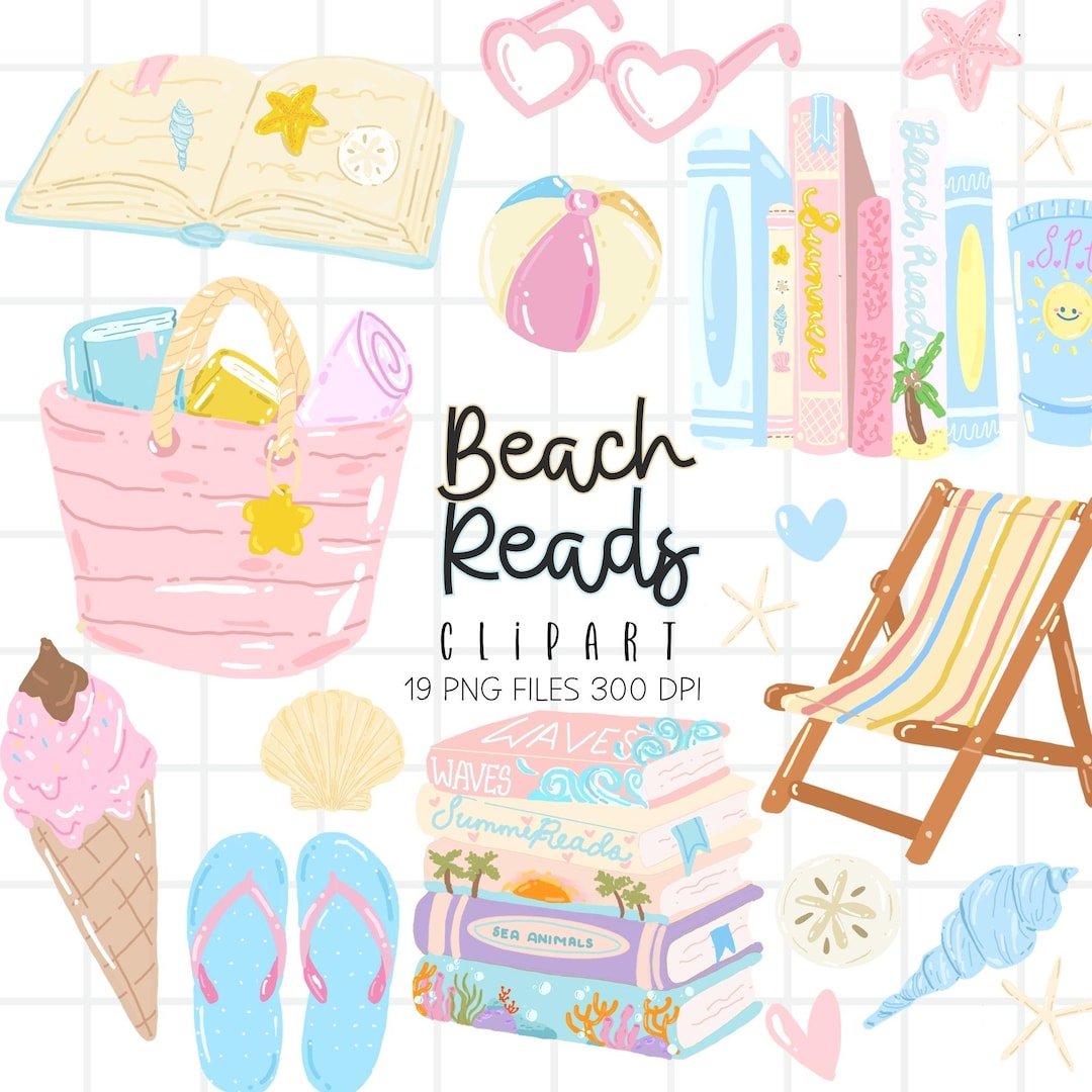 Summer Beach Read, Beach Bookish Clipart PNG Clipart Bundle (digital ...