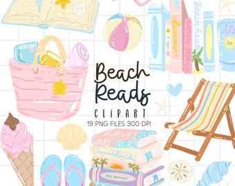 Summer Beach Read, Beach Bookish Clipart PNG Clipart Bundle (Digital Download)