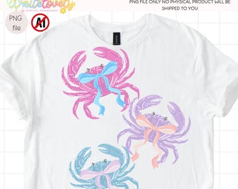 Preppy Crab Coquette, Bow Tie Coastal Girlie Summer PNG Shirt Design Digital Download