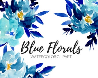 Watercolor floral clipart - blue flowers clipart - flower clipart - floral clipart -  Commercial Use