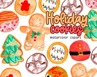 Watercolor christmas cookie baking clipart png for commercial use