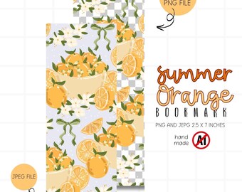 Summer Orange Bookish Coquette Printable Bookmark PNG Digital Download