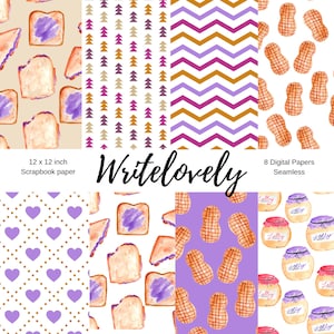 Seamless peanut butter and jelly digital scrapbook paper - pb&j - food - commercial use.