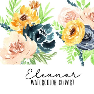Watercolor clip art - flower clipart - blue pink yellow flowers - floral graphics - commercial use