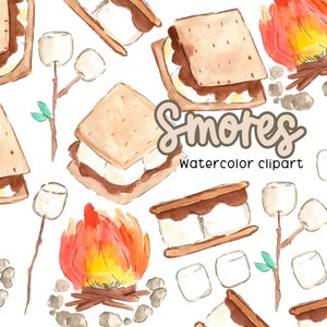 Watercolor clip art - Smores Clip Art - Camping - food - marshmallow - campfire commercial use