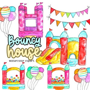 Watercolor Bounce House clip art - Jumpy House - Inflatable - birthday party - illustration commercial use