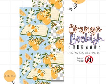 Summer Orange Bookish Coquette Printable Bookmark PNG Digital Download