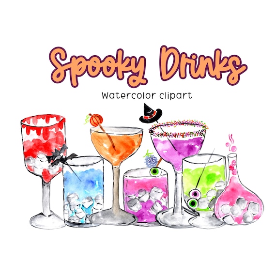 Watercolor Clipart - Halloween Drinks, Booze, Cocktail Watercolor Clipart - Halloween Drinks, Booze, Cocktail
