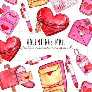 Clipart de acuarela del Día de San Valentín, correo postal, gráficos de cartas de amor, corazón, PNG, uso comercial