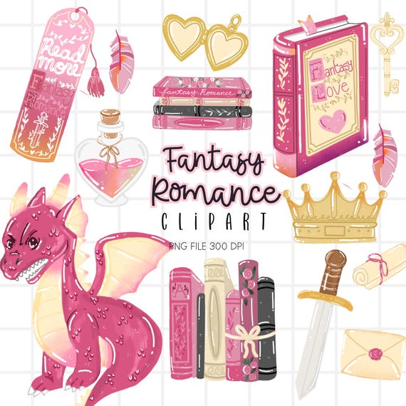 Fantasy Romance Clipart, Dragon Romance Clipart, Bookish PNG, Romantasy Bookish Clipart Digital Download Fantasy Dragon Clipart