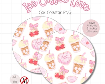 Girly Pink Coquette Ice Coffee Car Coaster PNG, Girly vibes Coaster Sublimation Digital Download