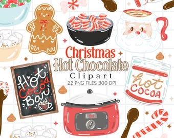 Christmas Hot Chocolate Bar Clipart, Hot Cocoa Bar, Chocolate Mug PNG Digital Download