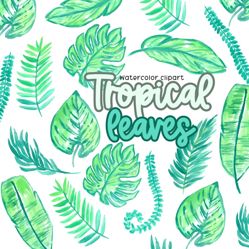 Tropical Leaves Clip Art Tropical Clip Art Island clip art Floral clip art Watercolor clip art Commercial Use image 1