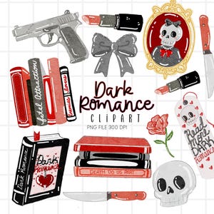 Dark Romance Clipart, Bookish Romance Clipart, Gothic Romance PNG, Bookish Dark Romance Clipart Reading graphics image 1