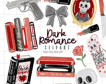 Dark Romance Clipart, Bookish Romance Clipart, Gothic Romance PNG, Bookish Dark Romance Clipart Reading graphics