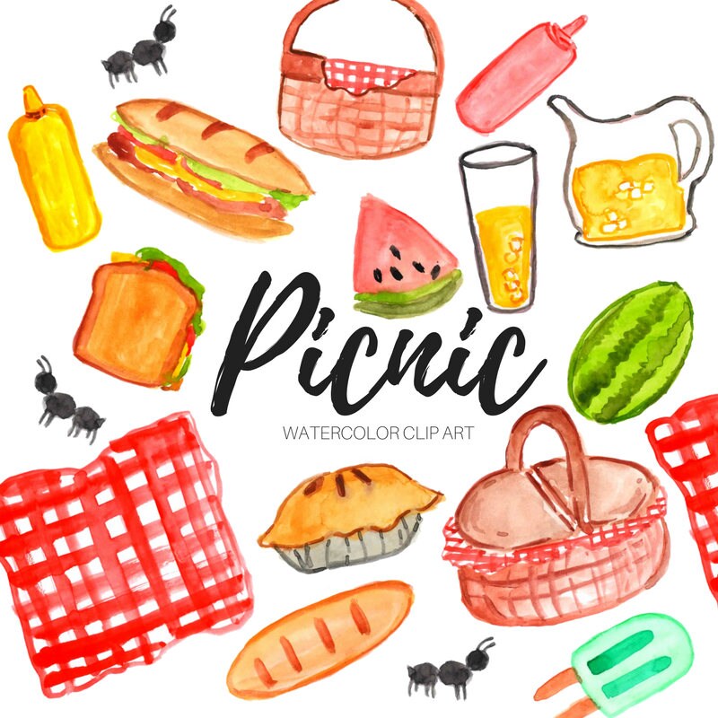 Watercolor clip art - picnic -food graphics - commercial use.