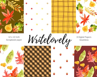 Fall autumn digital paper - seamless fall leaves, nature seamless scrapbook paper for commercial use