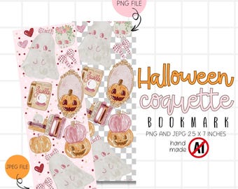 Girly Pink Coquette Halloween Bookmark, Bookish Ghost Sublimation bookmark, Halloween Bookmark, Couqette Halloween PNG Commercial use