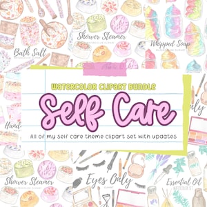 Large Watercolor clipart bundle - self care wellness bundle png illustration bundle for commercial use