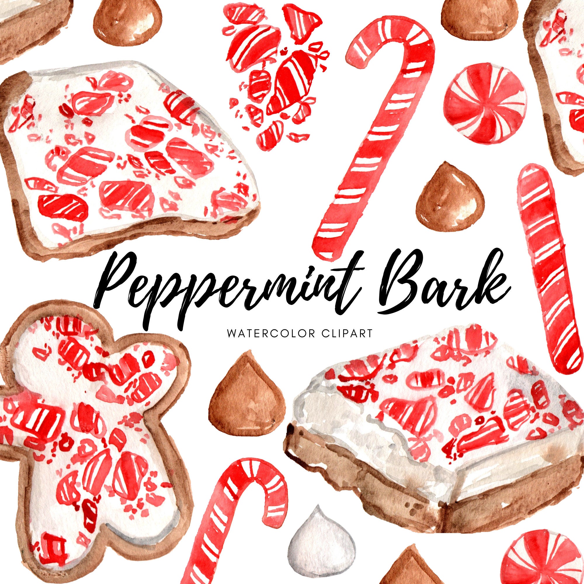 Christmas Peppermint Bark Clipart Watercolor Graphics Etsy