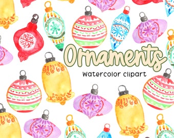 Watercolor christmas ornament clipart, holiday Christmas tree graphics in png format digital download commercial use