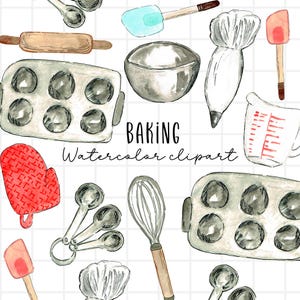Baking Clip Art - Cooking Clip Art - Food Clip Art - Watercolor art, Watercolor clip art for commercial and personal use