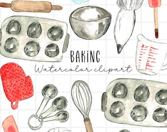 Baking Clip Art - Cooking Clip Art - Food Clip Art - Watercolor art, Watercolor clip art for commercial and personal use