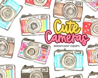 Watercolor retro camera clipart, vintage photo camera commercial use clipart