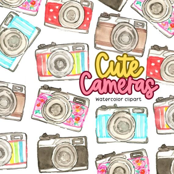 Watercolor retro camera clipart, vintage photo camera commercial use clipart