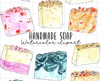 watercolor clipart - spa, soap, handmade soap, beauty product, bar of soap, soap slices, beauty handmade commercial use sublimation PNG