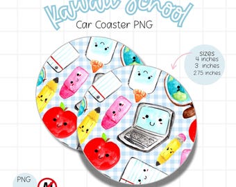 Enseignant voiture coaster PNG, téléchargement numérique de sublimation de montagnes russes de voiture d'école kawaii