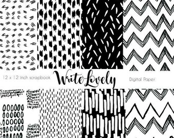 Digital Paper - Digital Scrapbook Paper - Paper Set -  scrapbook paper - Printable Paper -  Black and White Paper