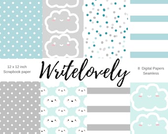 Digital paper pack, baby shower scrapbook paper, seamless commercial use.