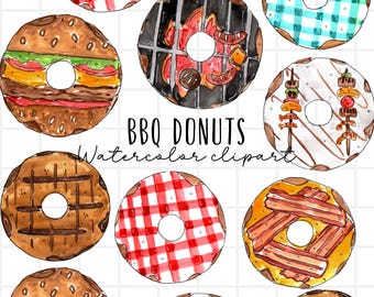 Imágenes prediseñadas de acuarela de donuts de barbacoa de verano, archivos PNG para uso comercial