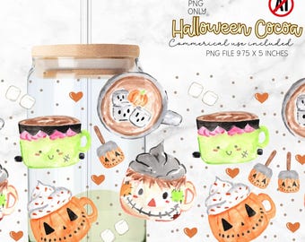 Cute Halloween Hot Chocolate Glass Wrap, Halloween Class Cup Wrap, Halloween Cafe PNG, 16oz spooky glass wrap, Commerical Use, Halloween cup