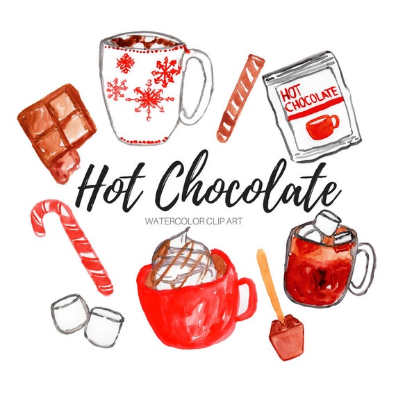 Download Watercolor clip art Hot chocolate clip art Winter clip art | Etsy