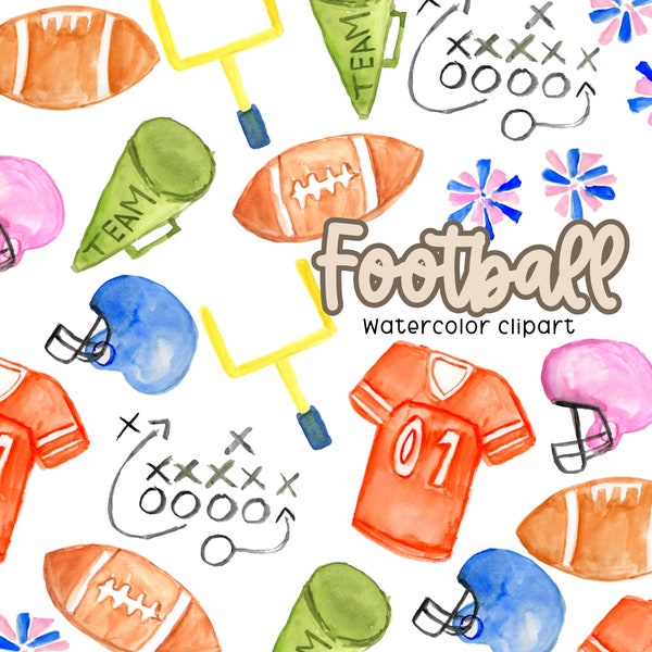 Watercolor football clipart, football, football helmet, sports png graphics, outdoor illustration commercial use