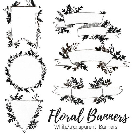 Doodle Hand Drawn Floral Banner Riboon Banner Clip Art Etsy