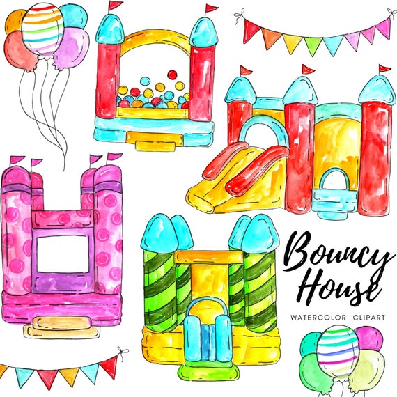 Watercolor Bounce House Clip Art Jumpy House Inflatable Etsy