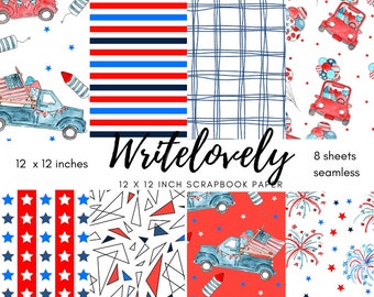 Seamless scrapbook paper pack - july 4th digital paper - independent day - commercial use
