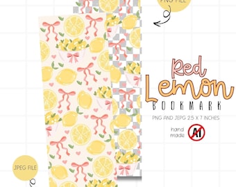 Summer Lemon Coquette Printable Bookmark PNG Digital Download