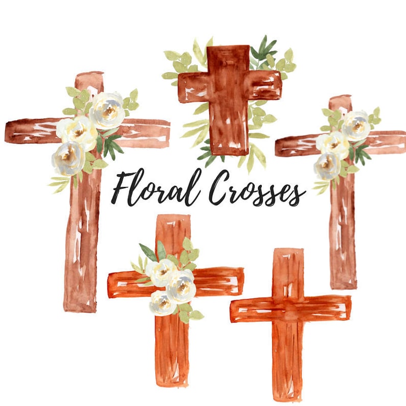 Watercolor Easter cross clipart wooden cross baptism image 0.