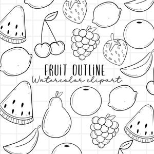 Clipart di francobolli digitali di frutta, grafica lineare, grafica doodle in formato png, download digitale per uso commerciale