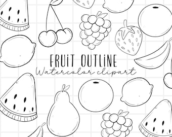 Fruit digital stamp clipart, line art, doodle graphics in png format, digital download commercial use