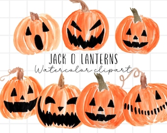 Halloween Watercolor pumpkin clipart, jackolanterns, fall graphics, trick or treat, halloween decor commercial use