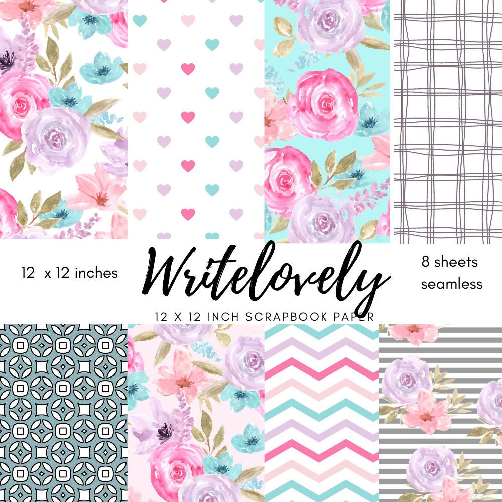 Purple Blue Floral Digital Scrapbook Paper - Digital Paper - Commercial Use - Etsy for Free Printable Floral Scrapbook Paper