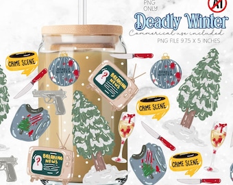 Deadly Winter Thriller Cup Wrap, Crimer Lover Coffee Wrap, Bookish PNG Digital Download