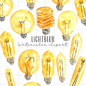 Watercolor clipart - light bulb, bulb, electricity, lamp,Lantern, lighting, science graphics for commercial use