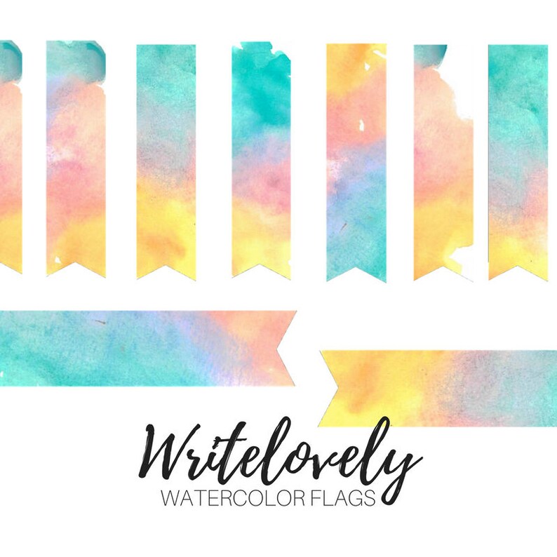 Watercolor Clip Art Watercolor Flags Planner Flags Etsy